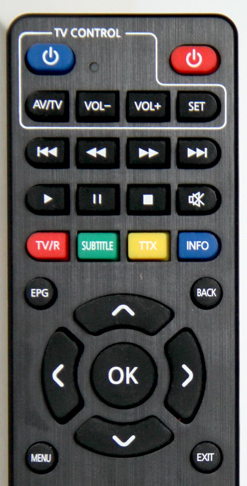 Telecomando 2in1 con funzioni Tv (ingresso AV, volume, on/standby)