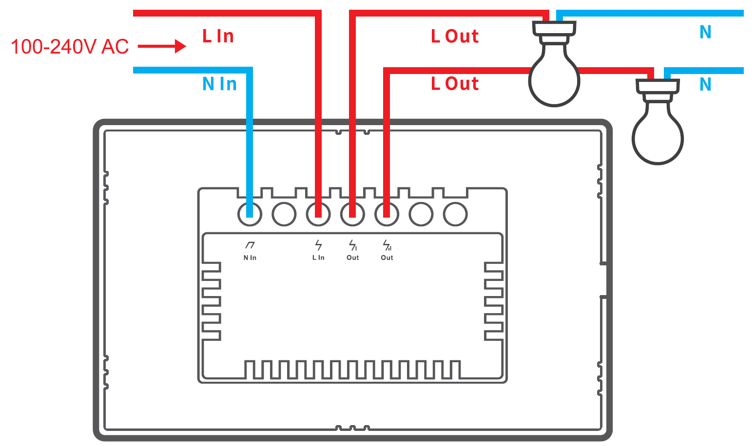 Schema di collegamento Sonoff TX a due lampadari