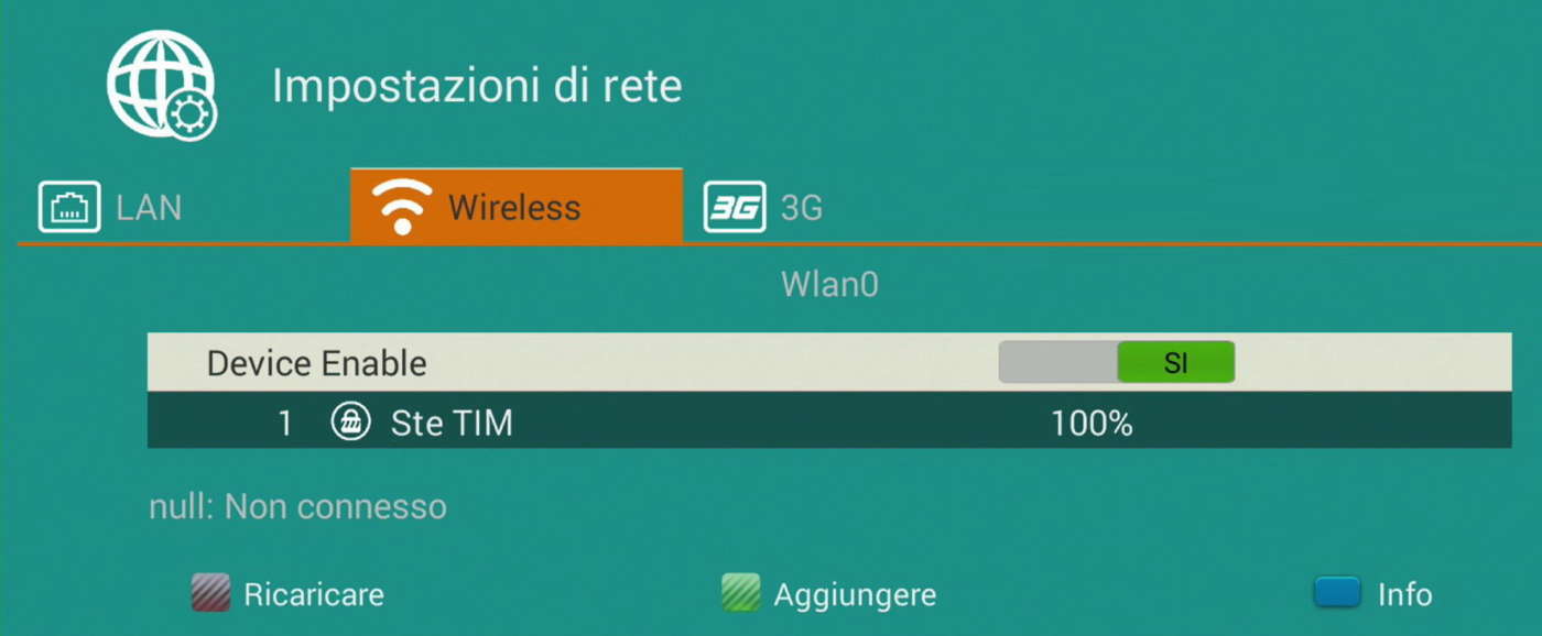 Schermata di configurazione Wi-Fi su decoder