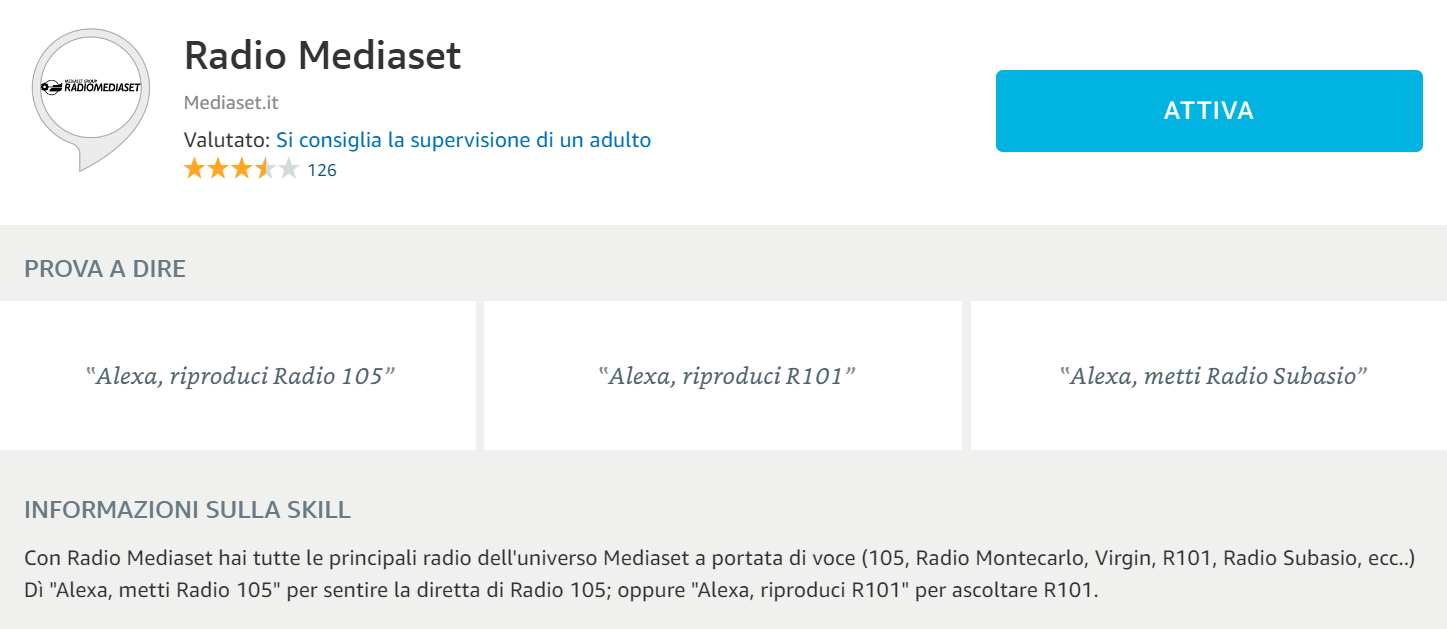 Skill Alexa per Radio Mediaset