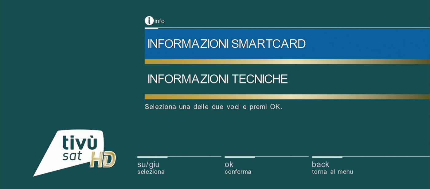 Schermata per la consultazione del CAS e della smart card tivùsat