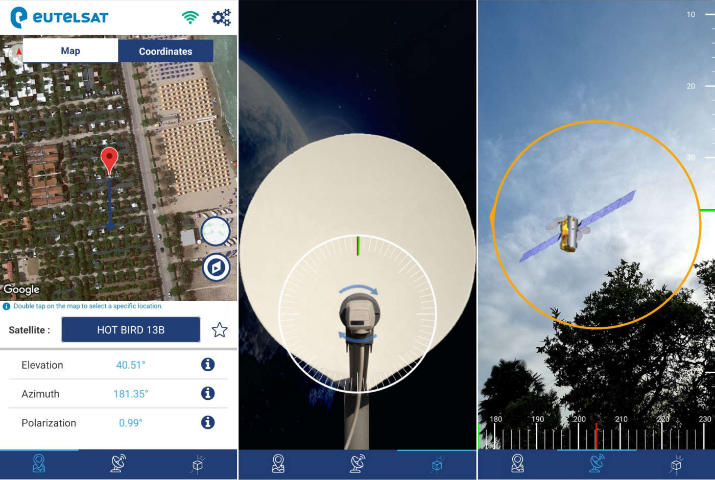 Schermate app Eutelsat Satellite Finder