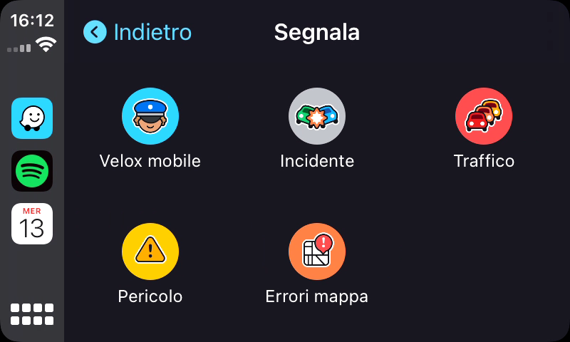 Segnalazione velox, incidenti, traffico, pericoli ed errori mappa su Waze (iOS)
