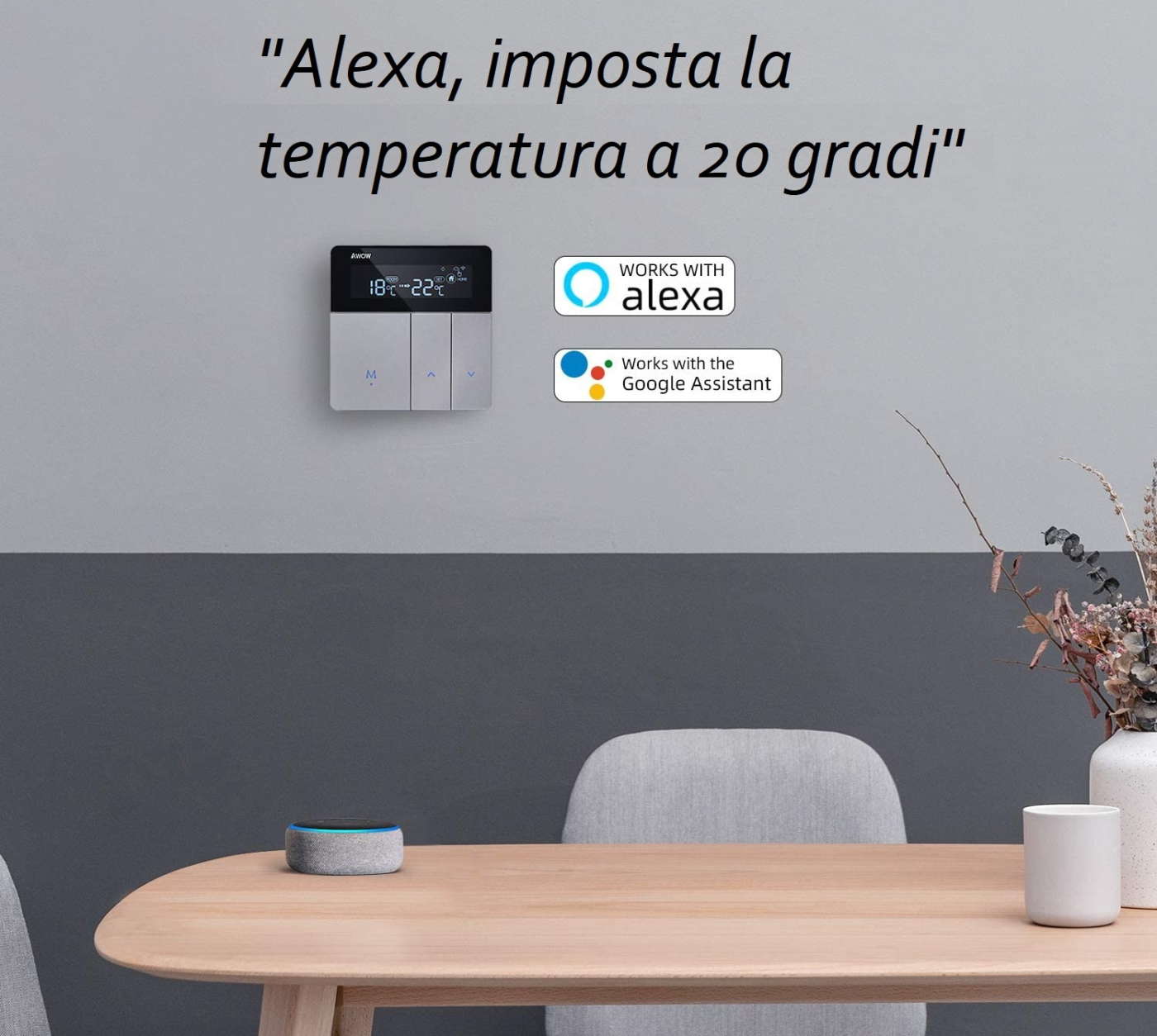 Termostato Wifi Riscaldamento Dell'acqua Con  Alexa Google Home, Cronotermostato Da Parete Cronotermostato Da Parete Controllo  Temperatura,3A Termostato Smart Programmabile : : Fai da te